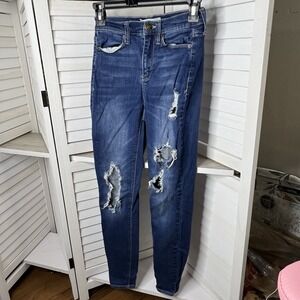 Mudd FLX Stretch High Rise Skinny Jeans Women's Jr. Size 1 Distressed Destructed